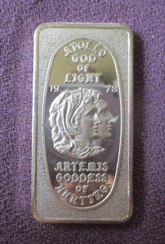 Greek War Gods Apollo- Artemis Rare #ed  1 Troy Oz. .999 Fine Silver Bar G.L.M.