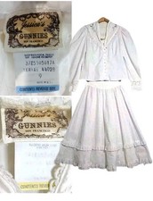 Vintage 1970s Gunnies Jessica McClintock Ivory Victorian 2pc Skirt Set Sz 9 READ