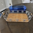 Pyrex Holiday Snowflake Blue Baking Dish With Counter Oven Rest — photo 5