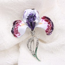 Elegant Iris Brooch: Rhinestone  Enamel Clothing Accessory Pin, Retro Gift