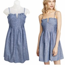 Madewell Denim Pintuck Cami Dress Blue Chambray Ruffle Neck Cotton size 0