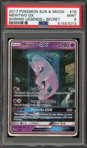 Pokemon Mewtwo GX Shining Legends Secret Rare #78 PSA 9 Mint