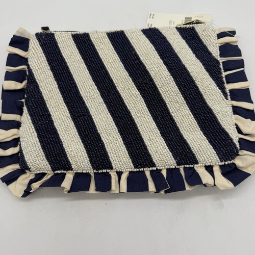 Anthropologie Clutch Perlen bestickt Monogramm "D" blau weiß Toile Pailletten - Bild 4 von 8