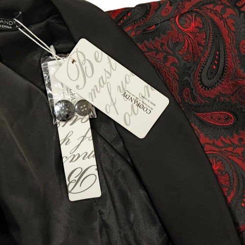 NWT COOFANDY Tuxedo Jacket Blazer Sz. Large Paisley Red Black Satin Collar Mens - Picture 5 of 5