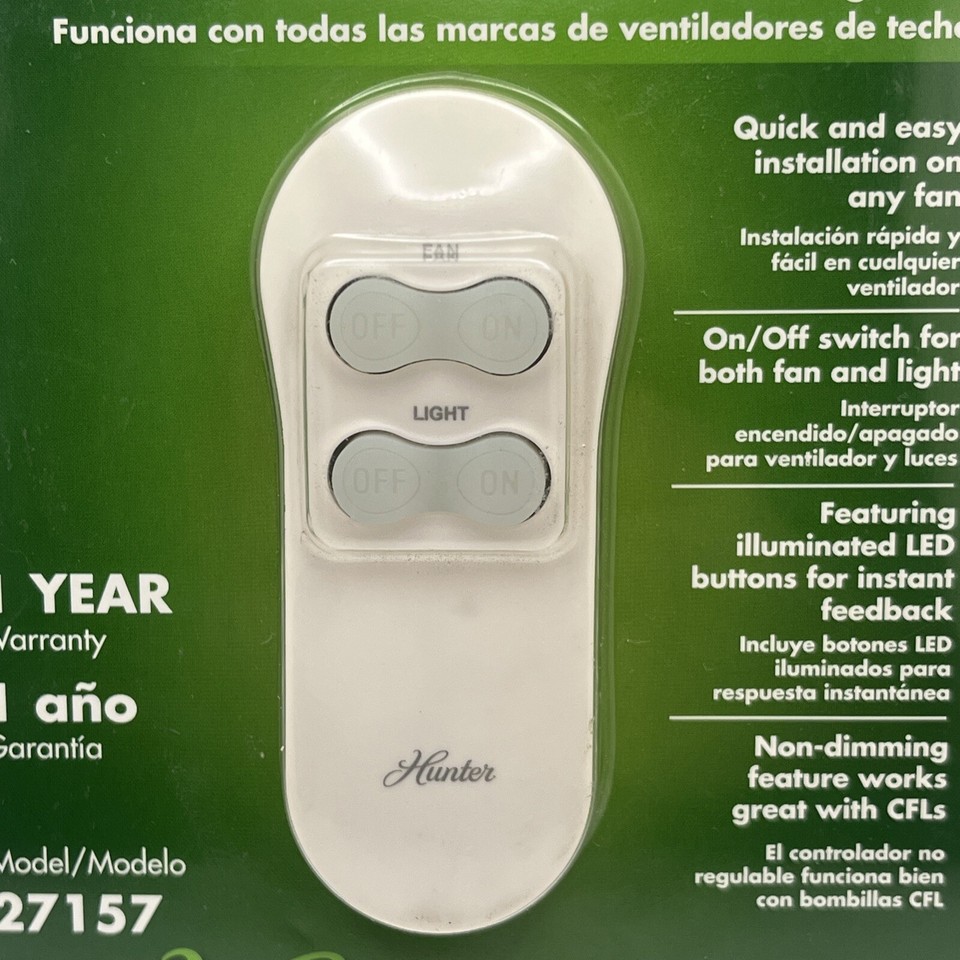 Hunter Wireless Universal Ceiling Fan Light Switch Remote Control 27157