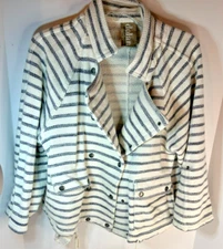 DOLAN Left Coast Collection Jacket Medium Navy Cream Striped Roll Tab Sleeves