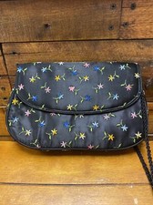 Inge Christopher Black Satin Colorful Floral Embroidery Beaded Strap Evening Bag