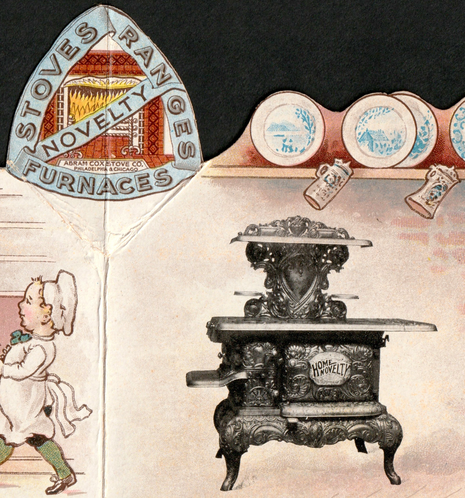 Abram Cox Novelty Stove Range Kitchen Pudding Pop-Up Delft 3D Trade Card SR.H.ns