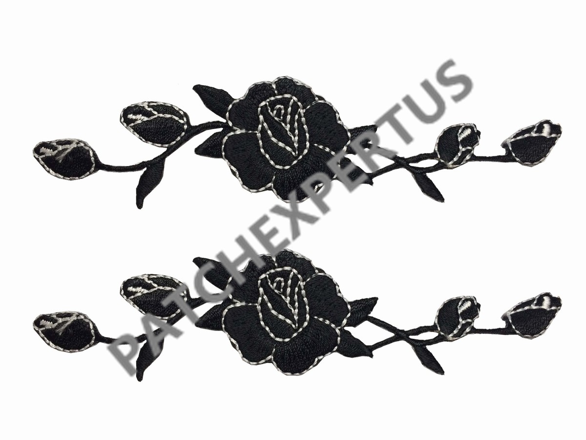 3965B Lot 2 Pcs Black Rose Flower Embroidery Applique Patch