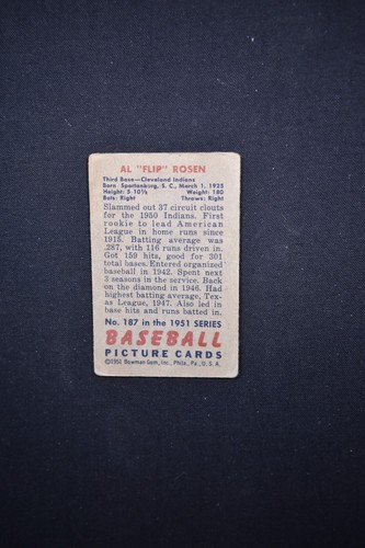 1951 Bowman - Al Rosen #187 - Picture 2 of 2