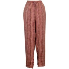 RALPH LAUREN Red Tan Gray Wavy Stripe Woven Drawstring Crop Pants 18W