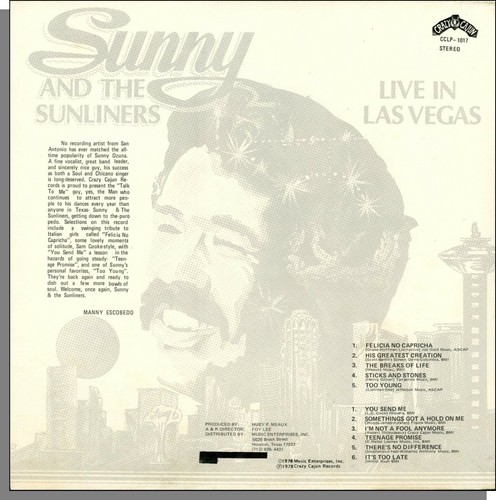Sunny and The Sunliners - Live In Las Vegas (1978) - New Crazy Cajun LP Record! - Picture 2 of 2
