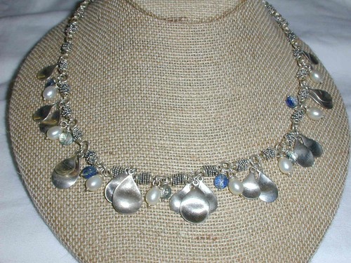 GORGEOUS~ MICHAEL DAWKINS STERLING PEARL & BLUE TOPAZ DANGLE NECKLACE- 18" LONG! - Picture 3 of 3