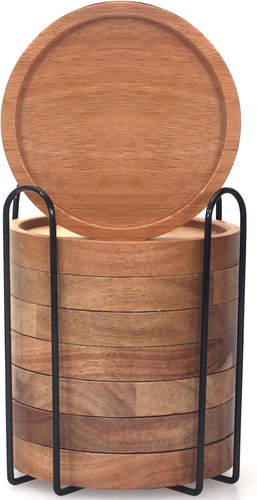 Rustikale Holz Untersetzer 8er Set Landhaus Couchtisch Deko Akazienholz mit Ho - Bild 5 von 12