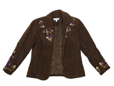 Coldwater Creek Women Brown Floral Embroidered Open Front Casual Blazer Jacket 6