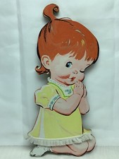 Vintage Pressed Cardbard Girl Praying Nursery Decor Christian Theme 15  T