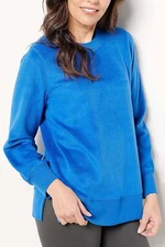AnyBody Fleeced French Terry Crew Neck Sweatshirt Cobalt