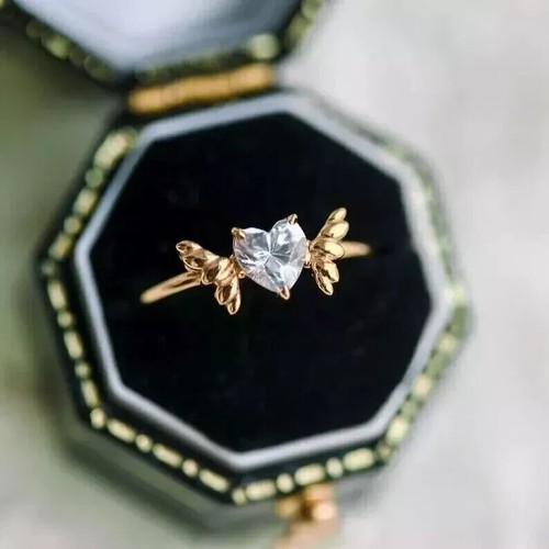 2Ct Heart Cut Lab Created Diamond Women's Engagement Ring 14K Yellow Gold Plated - Picture 4 of 8