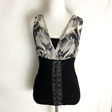 Cache Corset Top Womens Extra Small XS Layered Lace Up Stretch Tank Top Black