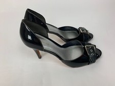 Ann Taylor Buckle D'Orsay Peep Toe Black Patent Leather Heels Shoes 7 Medium M