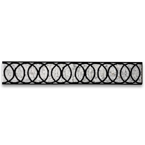 B0103P Eternal Rings Mosaic Border Carrara White Black Marble Listello Tile - Picture 4 of 9