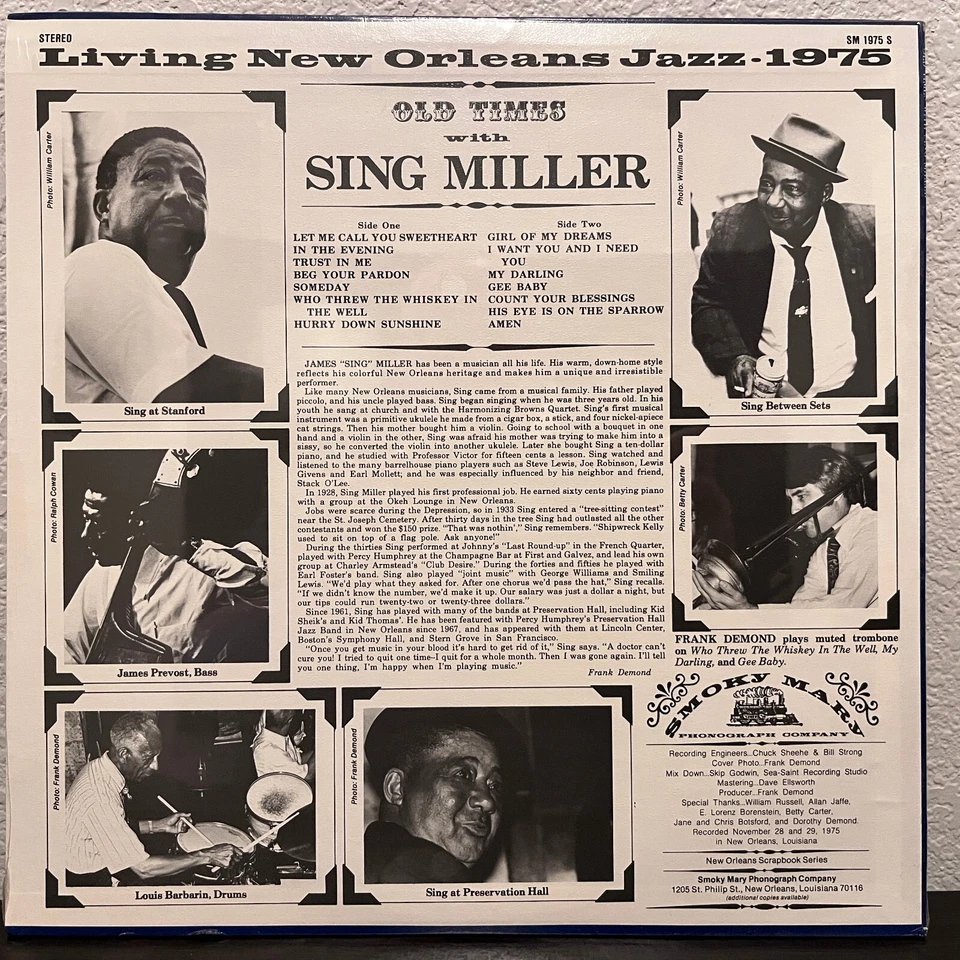SING MILLER - Old Times With (Smoky Mary) - 12" Vinyl Record LP - SEALED - Image 2 of 2