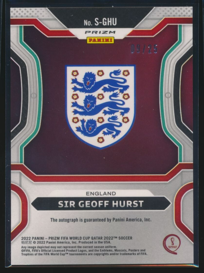 2022-23 SIR GEOFF HURST AUTO PRIZM FIFA WORLD CUP QATAR 2022 SILVER /25 #S-GHU view 2