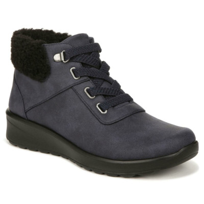 Bzees Garner Machine Washable Ankle Bootie Navy Black Shearling US
