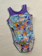 PLUM PracticeWear LEOTARD Gymnastics Dance WATERCOLOR MERMAID Purple GK Mesh AXS