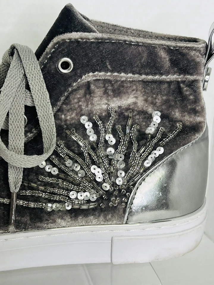 GUESS Tops Altos Mujer Entrenador Talla 7 Terciopelo con Plata y Lentejuelas Suave Uso Foto 2 de 4