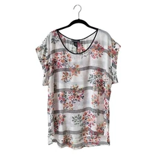 Signature Studio Top Women's Size XL White Floral Sheer Cap Sleeve Shell Career