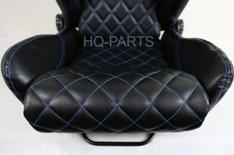 2 X ASIENTOS DE CARRERAS DE CUERO PVC NEGRO TANAKA PUNTO DIAMANTE AZUL SE ADAPTA A MITSUBISHI Foto 4 de 4