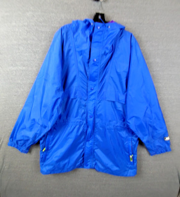 Helly Hansen Mens Jacket Large Blue Hooded Packable Raincoat Outdoor Gorp Hiking
