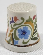 Vintage Floral Design Avon Thimble Gold Trim
