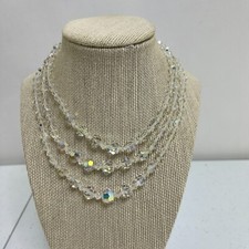 Vintage Aurora Borealis Crystals Choker Necklace With 3 Strands Graduated Beads