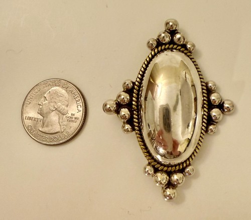 Vintage Taxco Mexico Sterling Silver & Brass Brooch Pin Pendant 2-3/8" x 1-3/4" - Picture 8 of 9