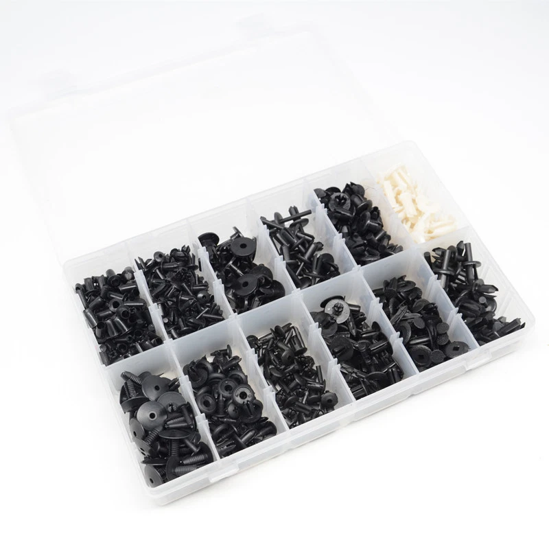 Kit de caja de sujetador de moldura de panel de clip de ajuste de remache de pasador de empuje plástico para automóvil 350P Foto 4 de 4