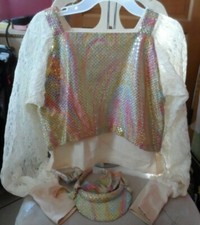 Girls handmade gold rainbow sparkle skirt, top, xtras dance Halloween/costume
