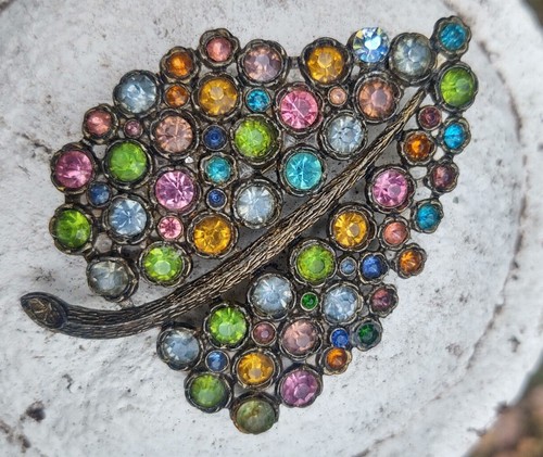 Vintage Little Nemo Brooch Pin Multicolor Rhinestones Plume Leaf Pick One - Picture 2 of 13