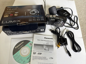 Panasonic LUMIX DMC-TZ20 Black Compact Digital Camera Box With Cables, Box etc