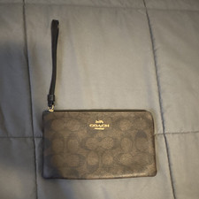 Coach Brown Logo Wristlet Wallet Women's Folding Credit Card Zipper Strap