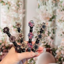 2 Pcs Sparkling Crystal Stone Braided Hair Clips, 2024 New Satin Fabric 4 Pcs