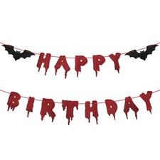 Red Glittery Happy Birthday Halloween Banner - 72 inches,