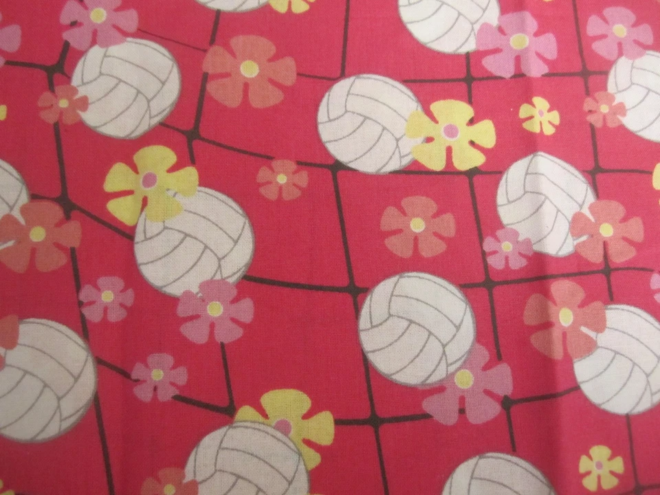 Volleyball On Pink Net Flower Power Jo Anns Cotton Quilt Craft Fabric 22"x42" - Image 4 of 4