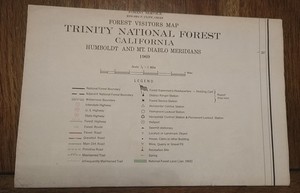 Vintage Map Trinity National Forest CA  Visitors Map 1969 Humboldt Mt Diablo