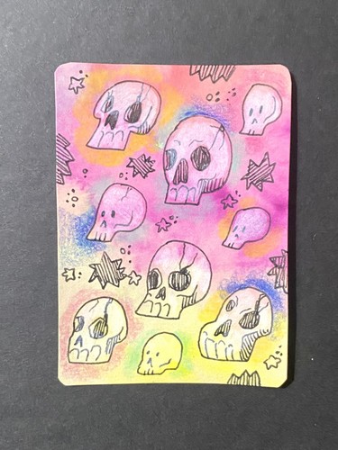 ACEO Original Drawing Colorful Watercolor Skulls imaginehowemedia 2.5x3.5