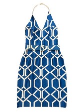 David Meister Blue White Geometric Halter Dress Retro Rockabilly Sz 10