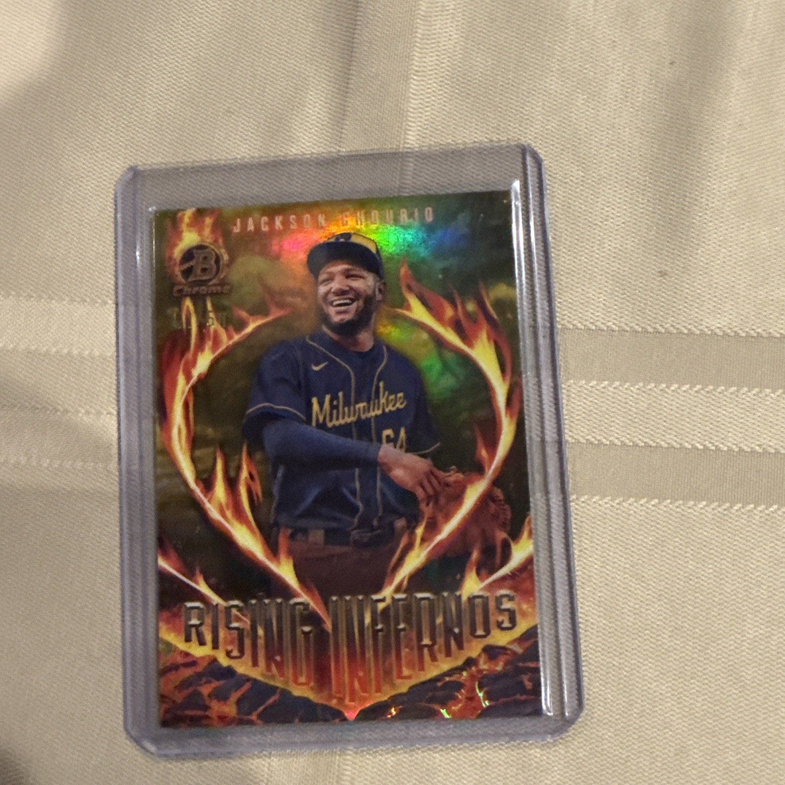 2024 Bowman Chrome Rising Inferno Jackson Chourio GOLD 50/50 last on print