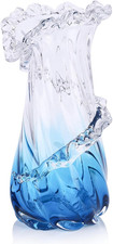 Blue Glass Vase, Hand Blown Art Glass Vase for Coastal Home Decor