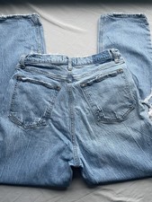 Abercrombie & Fitch Women's Straight Curve Love Light Blue Denim Jeans Distress…